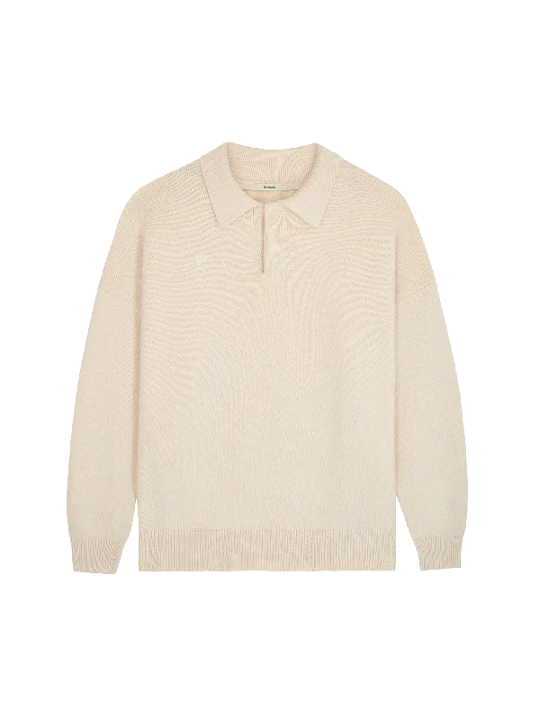 Women's Blouse with Shawl CollarWomens Recycled Cashmere Polo Sweater—ecru ivory