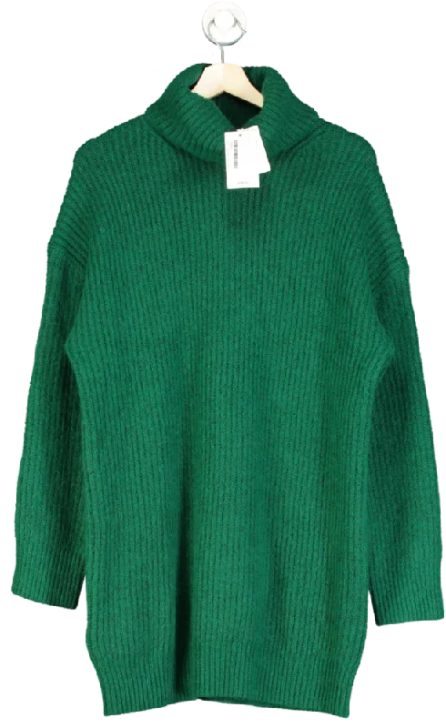 Women's Square CollMANGO Green Ribbed Turtle Neck sweater Dress UK S