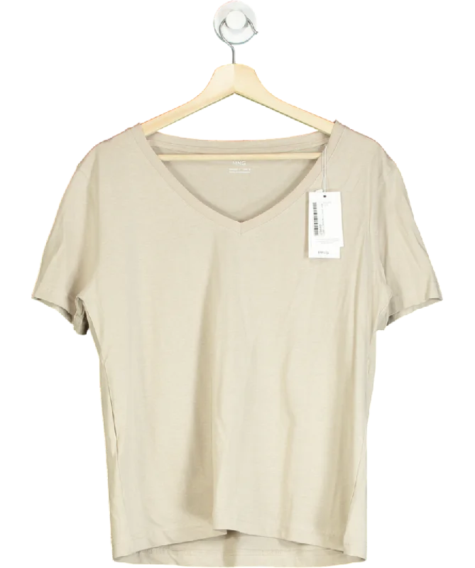 Women's Shirt Collar SweatersMANGO Beige Short-sleeved Cotton T-shirt UK L