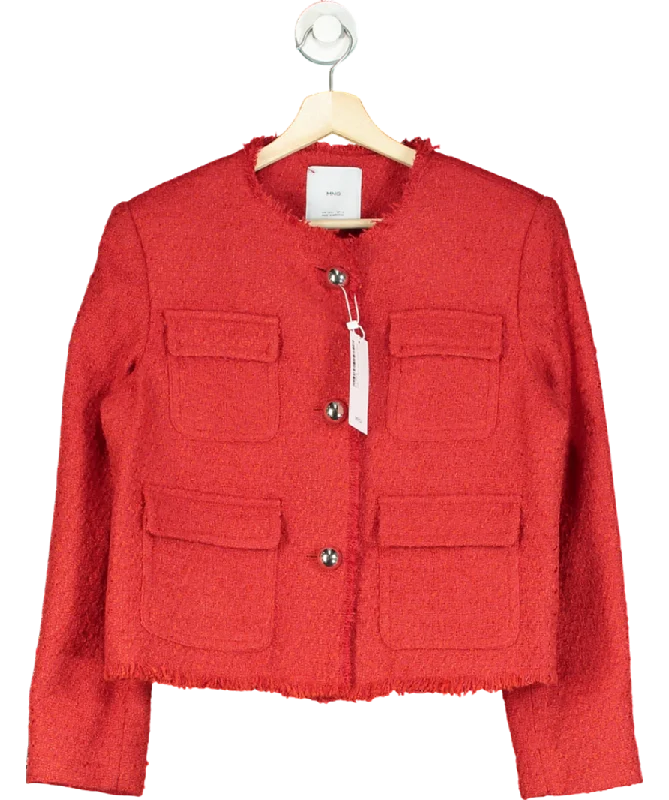 Women's Puffed Sleeve SweatersMANGO Red Tweed Jacket With Pockets UK L