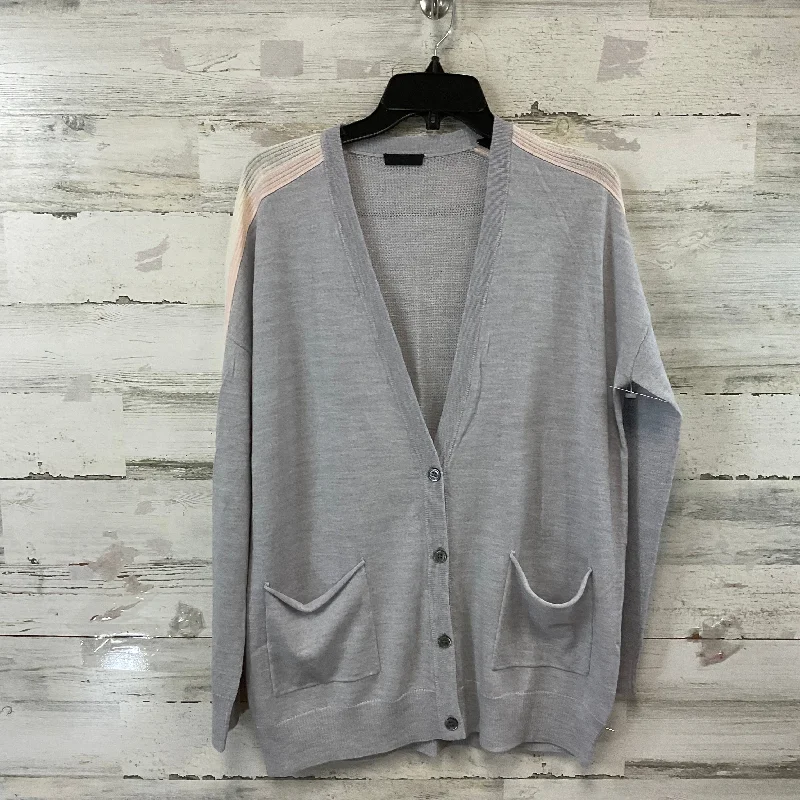 Women's Notched Collar SweatersCardigan By Atm In Grey, Size: M