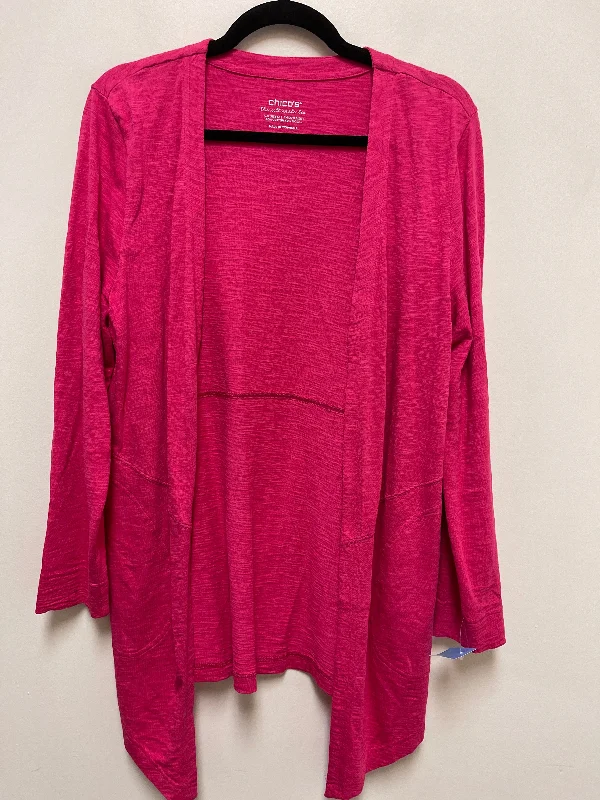 Women's Striped Woolen SweatersSweater Cardigan By Chicos In Pink, Size: M