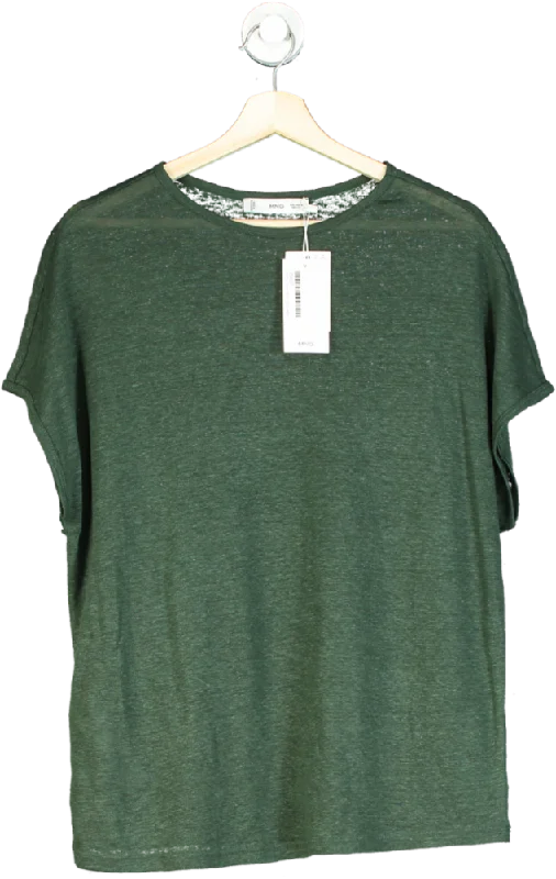 Women's Albanian Wool SweatersMANGO Green Short-sleeved Linen T-shirt UK S