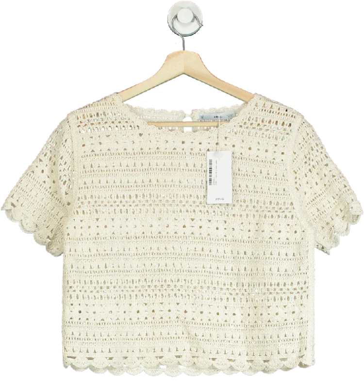 Women's Aran Knit SweatersMANGO Cream Knitted Sweater With Openwork Details UK M