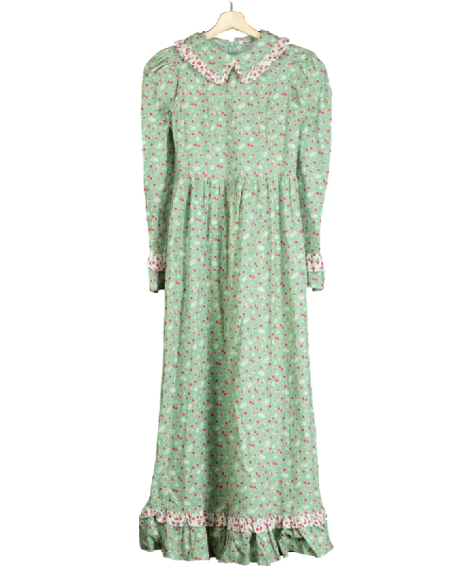 Women's Azerbaijani Wool SweatersBATSHEVA Green Ruth Apple-blossom Print Cotton-poplin Dress UK XS