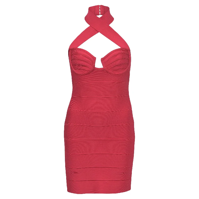 Women's High-Neck DressesHerve Leger Halter Neck Bodycon Dress in Red Polyester