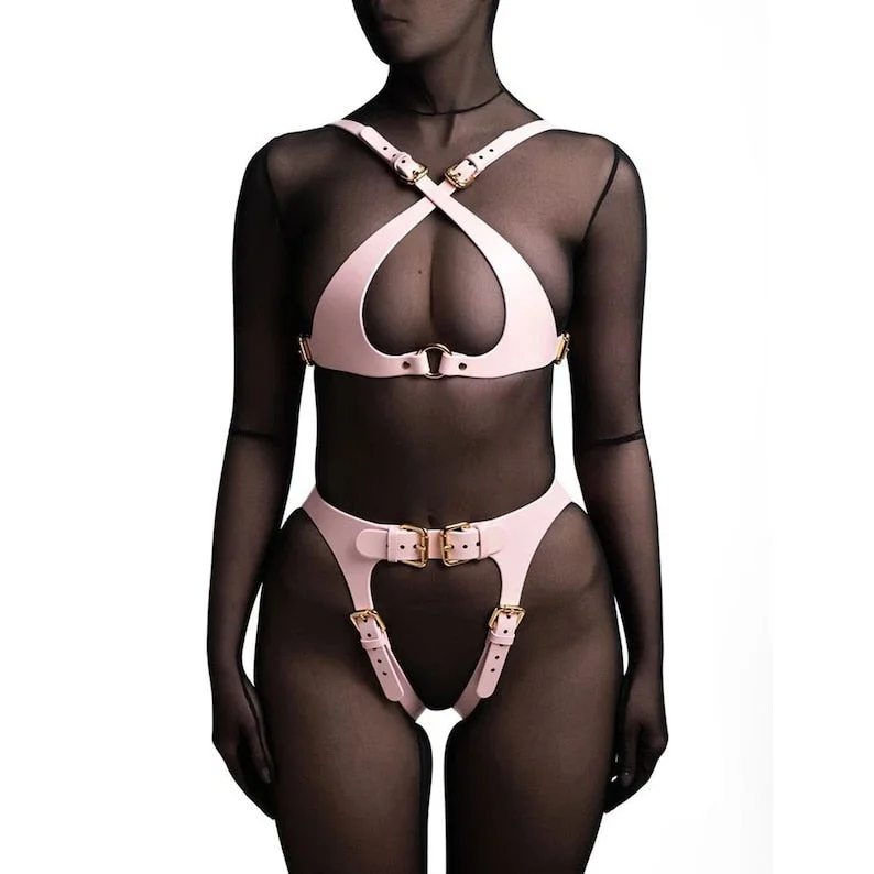 women's pajamas with moisture-wicking fabricPunk Leather Harness Body Belt Lingerie Suspenders