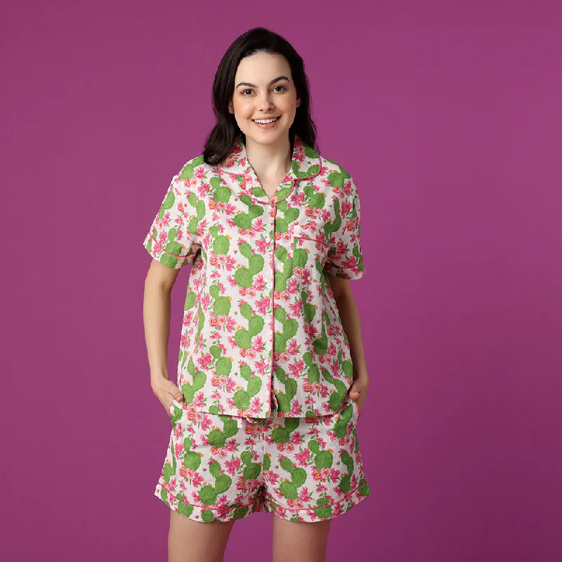 women's pajamas made from organic cottonCactus Flower Shorts PJ Set