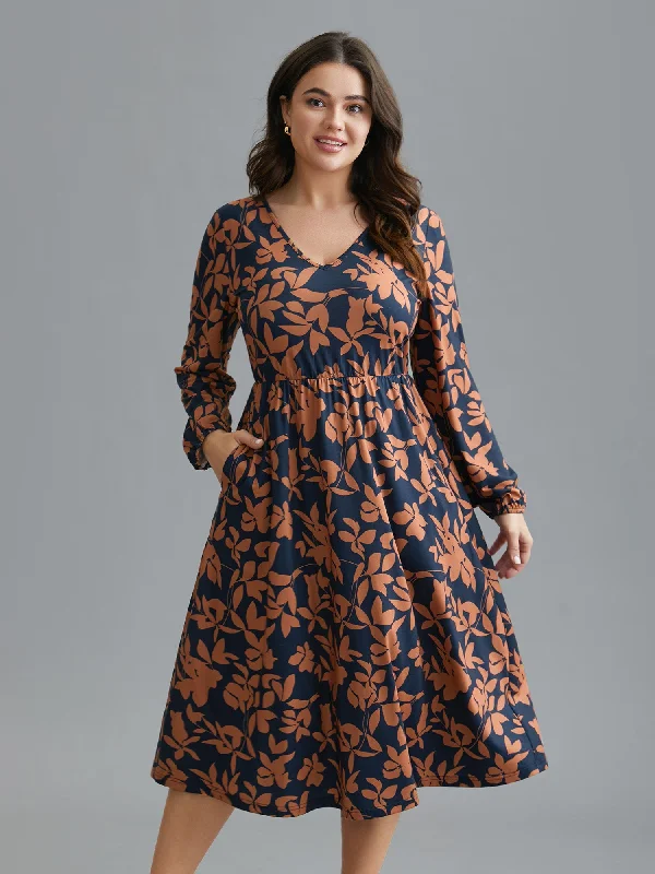 Women's Pencil DressesAutumn Leaves Print Fit-and-Flare Midi Dress