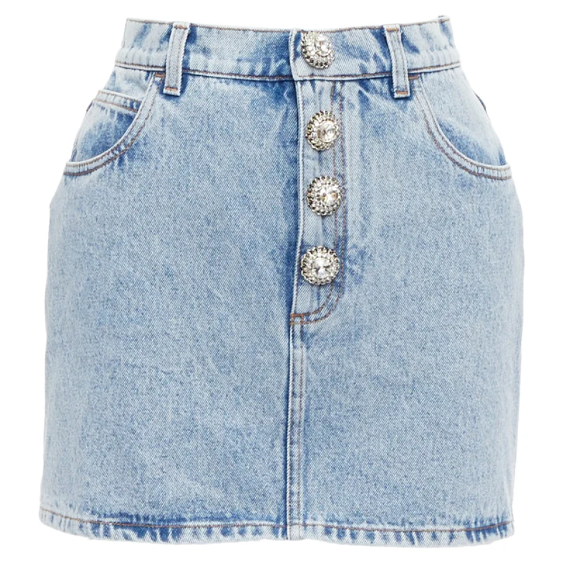 Women's Chic SkirtsAlessandra Rich Washed Denim Crystal Embellished Mini Skirt