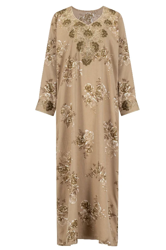 women's pajamas with cozy footiesJalabiya - Brass Rose