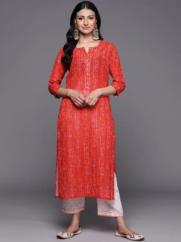 Women's Jumpsuits with Lapel CollarCoral Printed Cotton Straight Kurta With Trousers