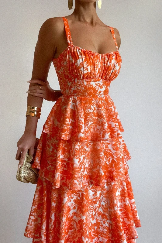 Women's U-Shaped-Neck DressesDarcy Floral Maxi Dress - Orange