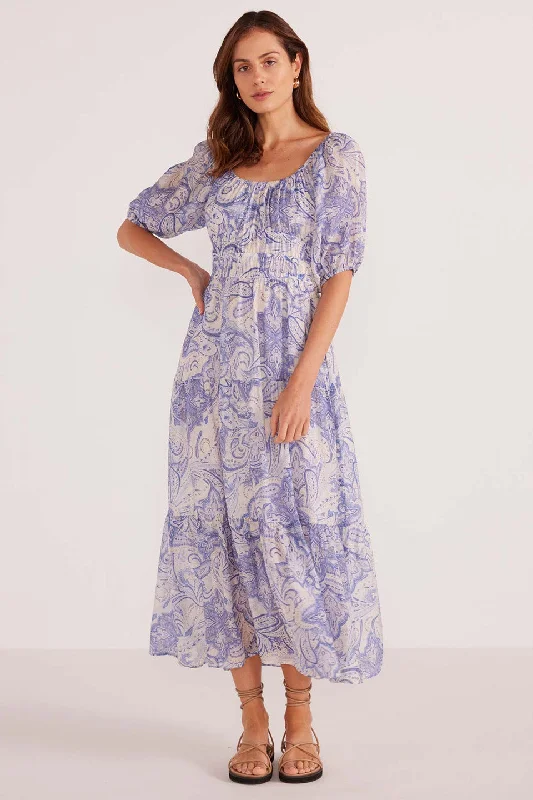 Women's Strapless DressesLola Blue Paisley Tiered Midi Dress