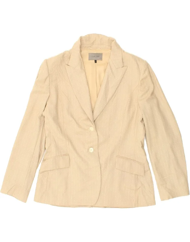 Women's Coats with HoodJAEGER Womens 2 Button Blazer Jacket UK 16 Large Beige Striped Virgin Wool