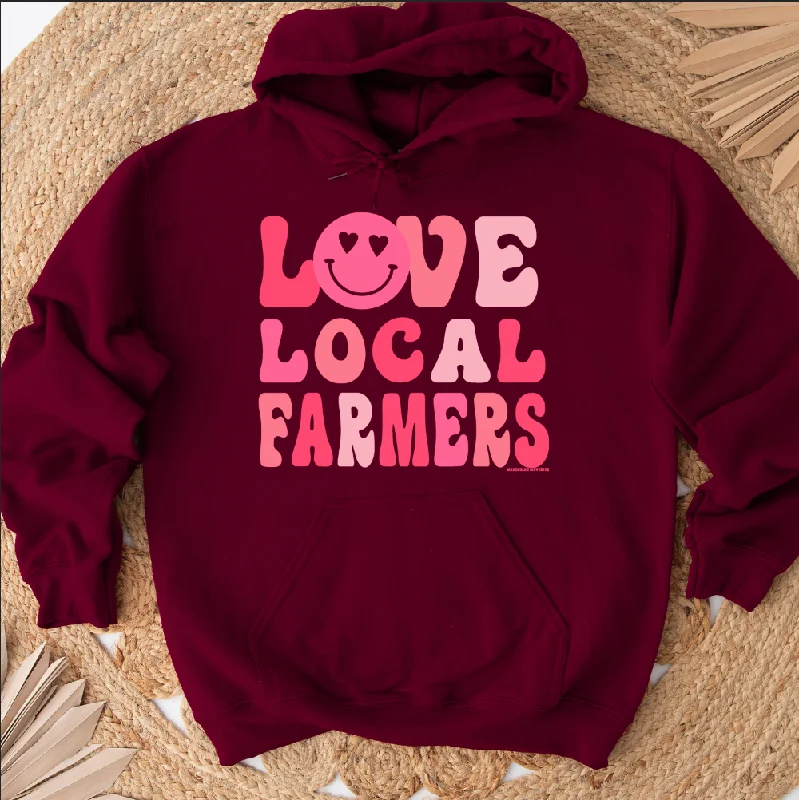 Women's Hooded Sweatshirts with Relaxed WaistLove Local Farmers Smiley Hoodie (S-3XL) Unisex - Multiple Colors!