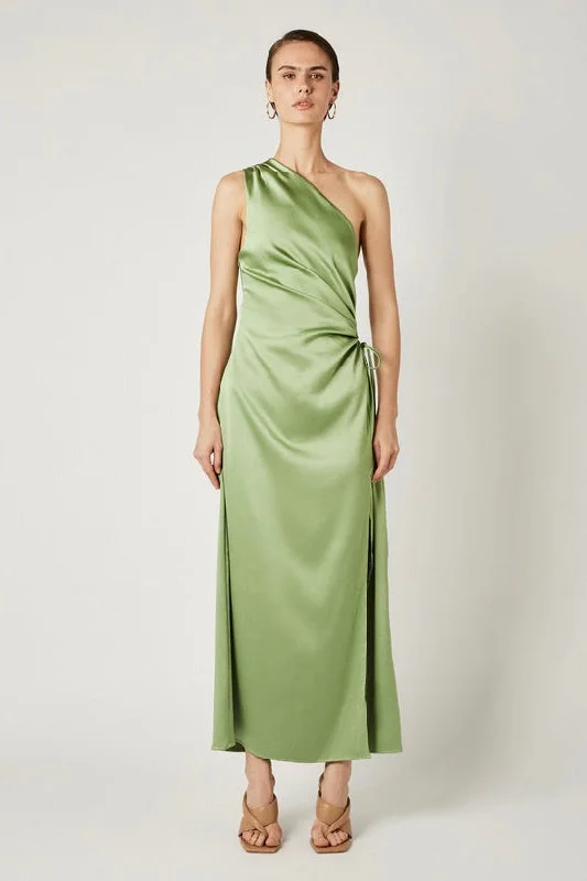 Women's Gathered DressesAriel Light Basil One Shoulder Midi Dress