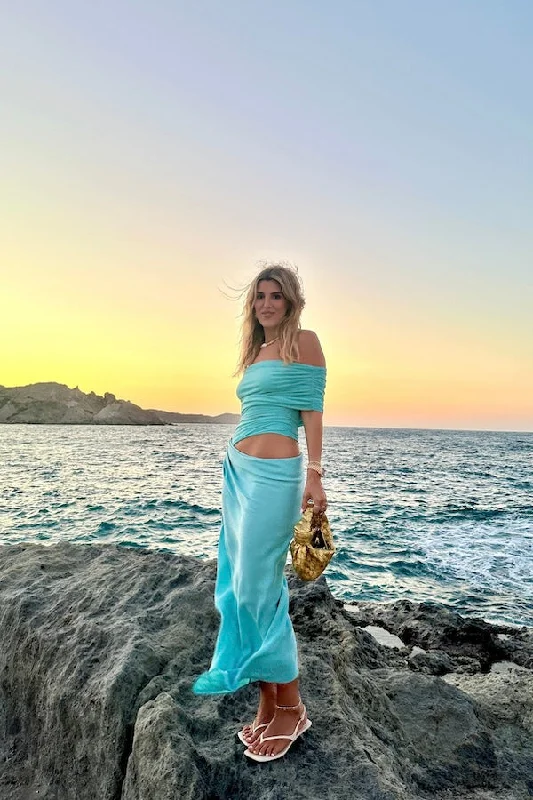 Women's Keyhole-Neck DressesNico Off Shoulder Maxi Dress Aquamarine