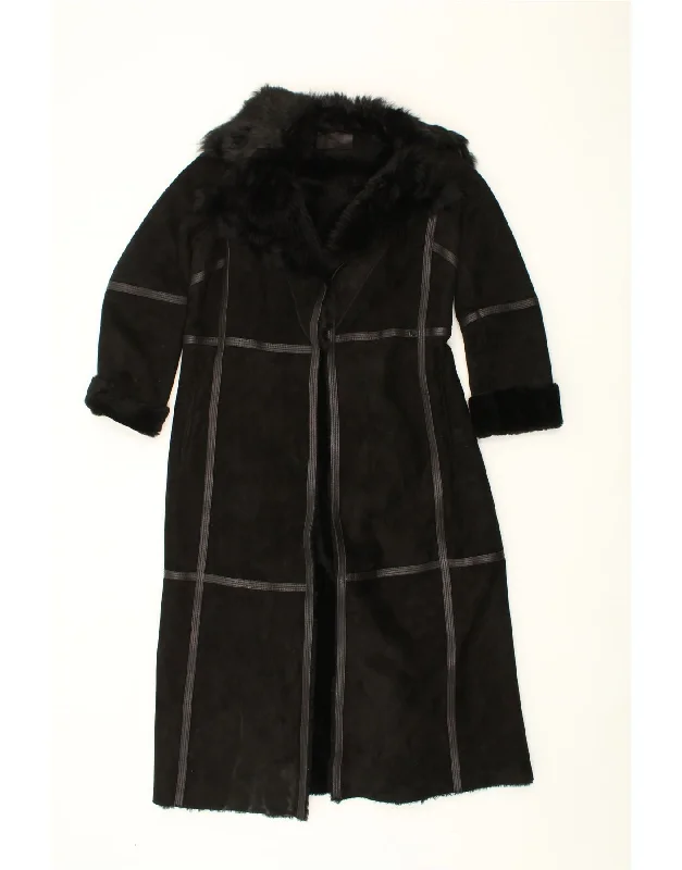 Women's Hooded CoatsVINTAGE Womens Shearling Coat UK 10 Small Black Check Leather