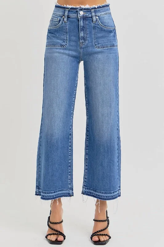 Women's LeggingsHigh Rise Crop Wide Jeans In Blue