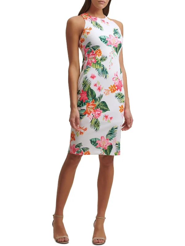 Women's Keyhole-Neck DressesWomens Floral Print Knee Bodycon Dress