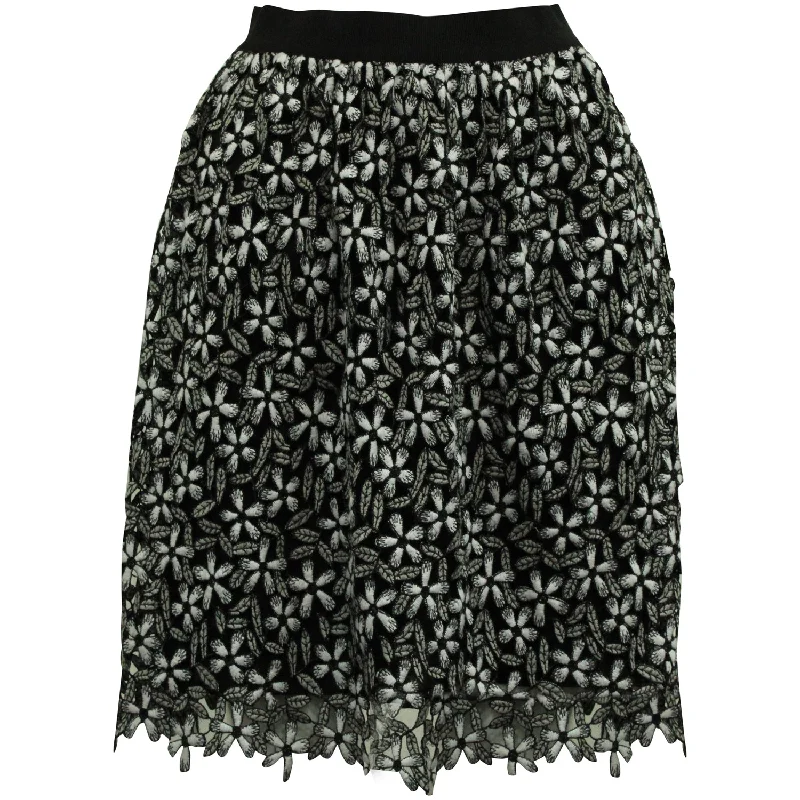 Women's Peter Pan Collar SkirtsSelf Portrait Floral Guipure Lace Skirt in Black and White Midi Skirt Polyester