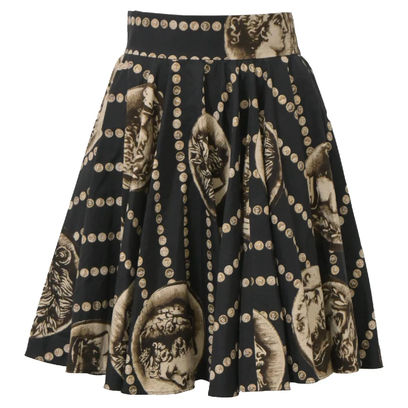 Women's Retro SkirtsDolce and Gabbana Roman Medallion Coin Print Mini Flared Skirt in Multicolor Cotton