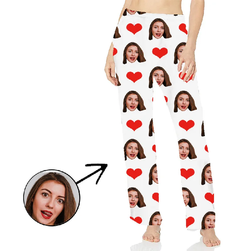 women's striped pajama setsCustom Photo Pajamas Pants For Women Heart My Loved One's Face Long Sleeve