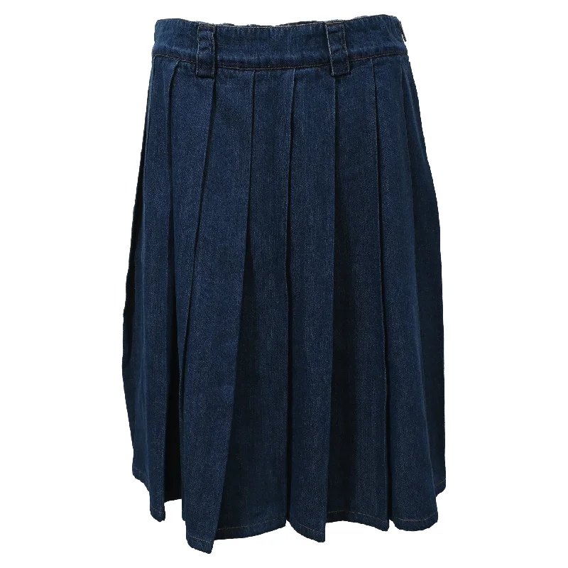 Women's Edgy SkirtsMiu Miu Pleated Midi Side Zipped Skirt in Blue Cotton Denim