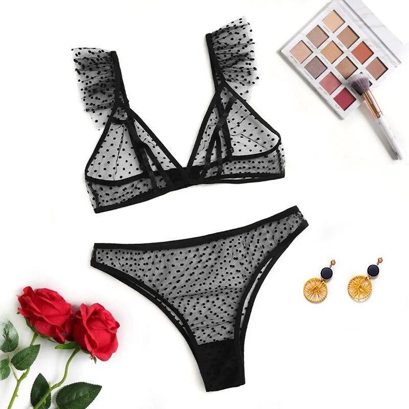 lace front closure braMesh underwear set