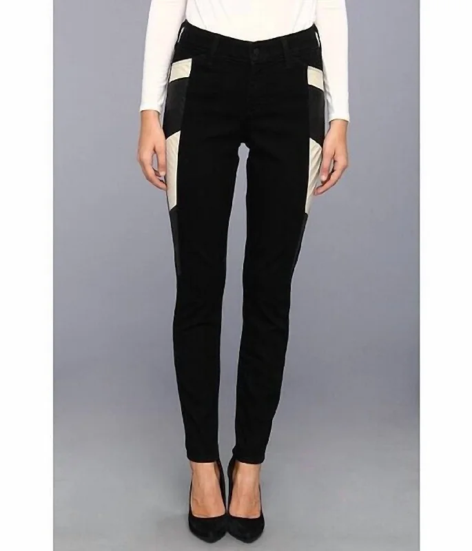 Women's Jodhpurs with Asymmetrical HemOriginal Slimming Fit Racer Panels Skinny Jeans In Black