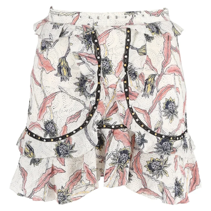 Women's Wool SkirtsIsabel Marant Ugi Embellished Ruffled Printed Mini Skirt In Multicolor Cotton