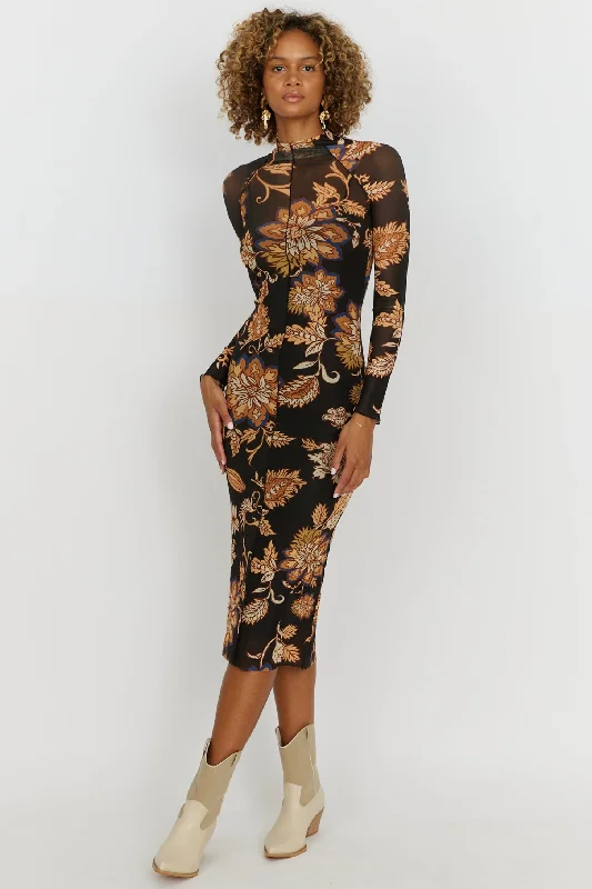 Women's Lapel Collar DressesEllie Floral Fitted Midi Dress