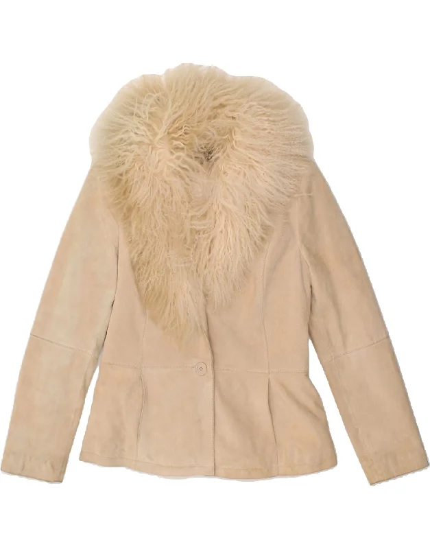 Women's Coats with SleevesVINTAGE Womens Suede Jacket UK 12 Medium Beige Leather