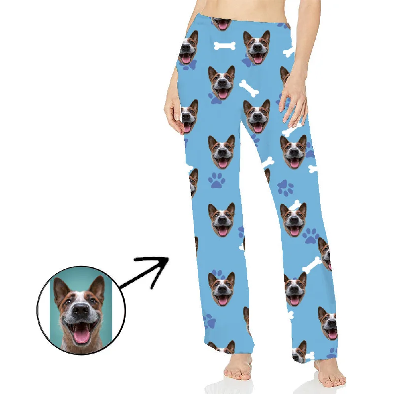 women's pajamas for a night of restCustom Photo Pajamas Pants For Women Dog Paw Footprint Long Sleeve Mother's Day Gifts