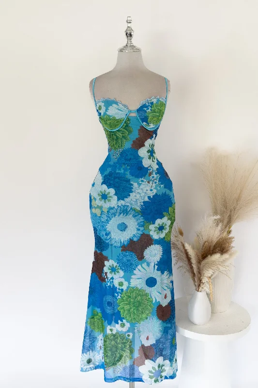 Women's V-Back DressesOphelia Floral Maxi Dress - Blue