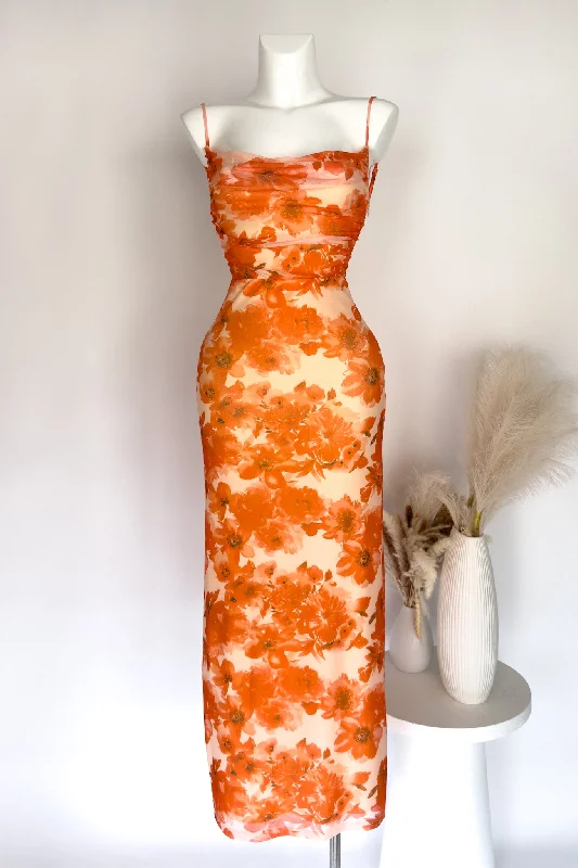 Women's Low Collar DressesBailey Floral Maxi Dress - Orange