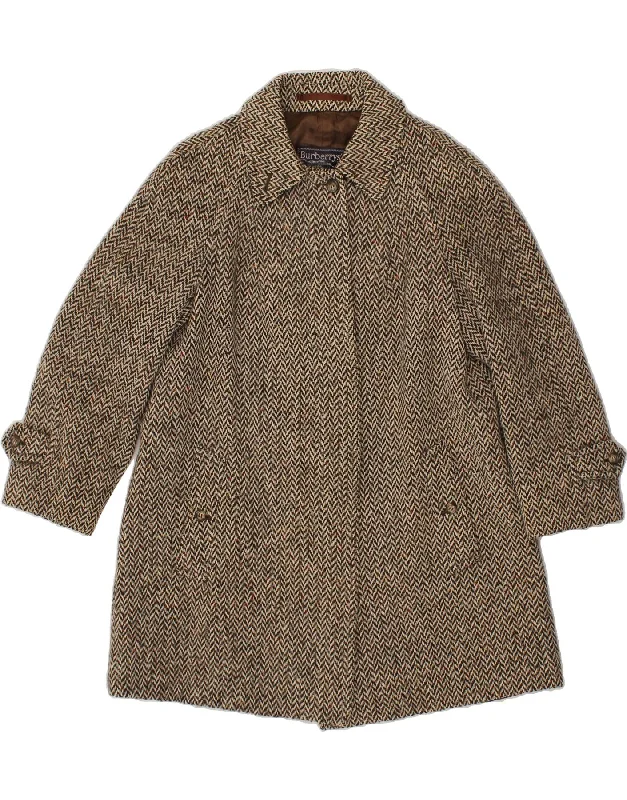 Women's Coats with Fur Trimmed CollarBURBERRY Womens Overcoat UK 14 Medium Brown Herringbone Wool