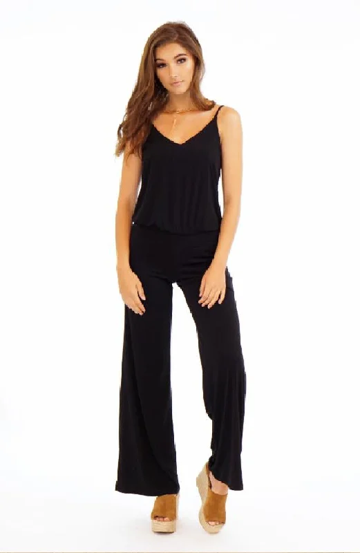 Women's Jumpsuits with U-Shaped CollarVeronica M. Wide Leg Tank Style Jumpsuit With Drop Blouse Waistline | Black