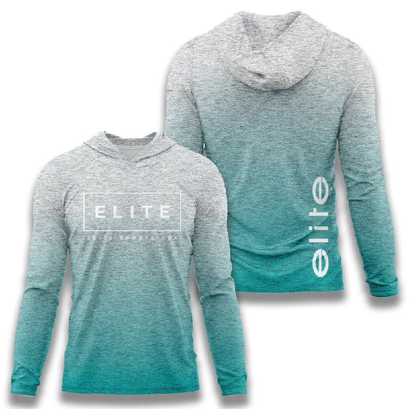 Women's Hooded Sweatshirts with Mid WaistElite Jersey Hoodie – Teal Heather Fade Elite Box Logo