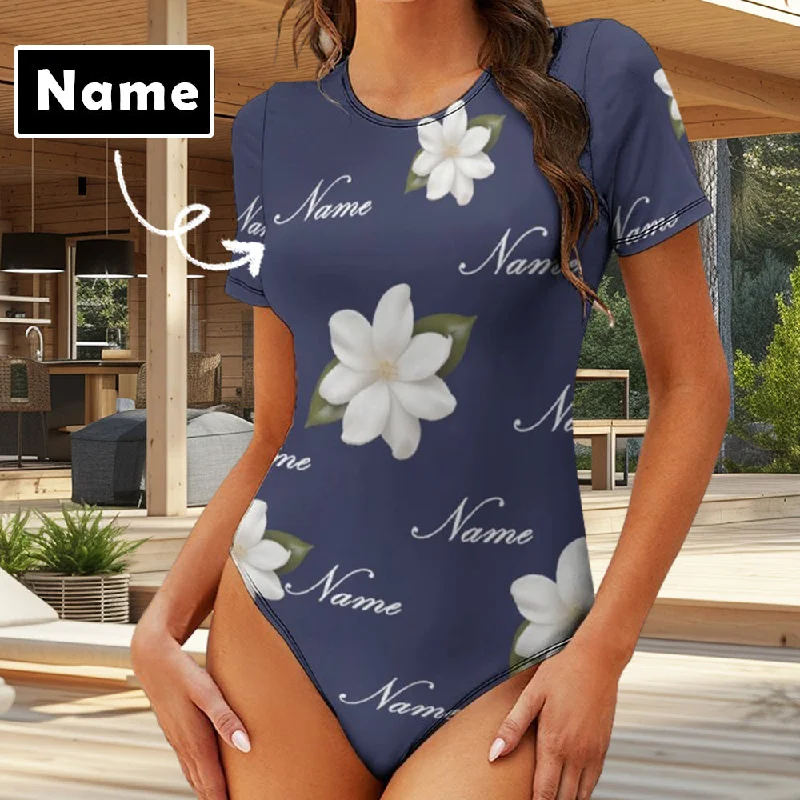 thigh slimmer shapewear pantsCustom Name White Flower Women's Regular Crew Neck Short Sleeve T-Shirt Bodysuit