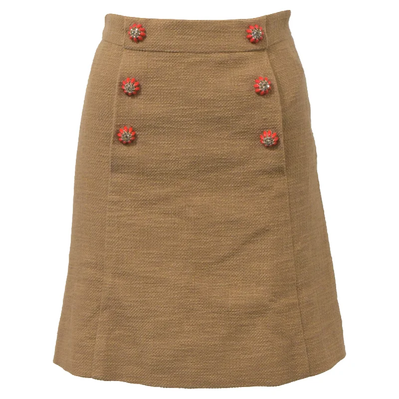 Women's Sweetheart Hem SkirtsDolce and Gabbana Embellished Buttons Mini A-Line Skirt in Brown Wool