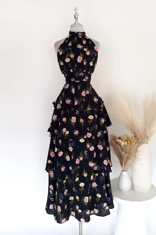 Women's Rounded Collar DressesAnna Floral Maxi Dress - Black