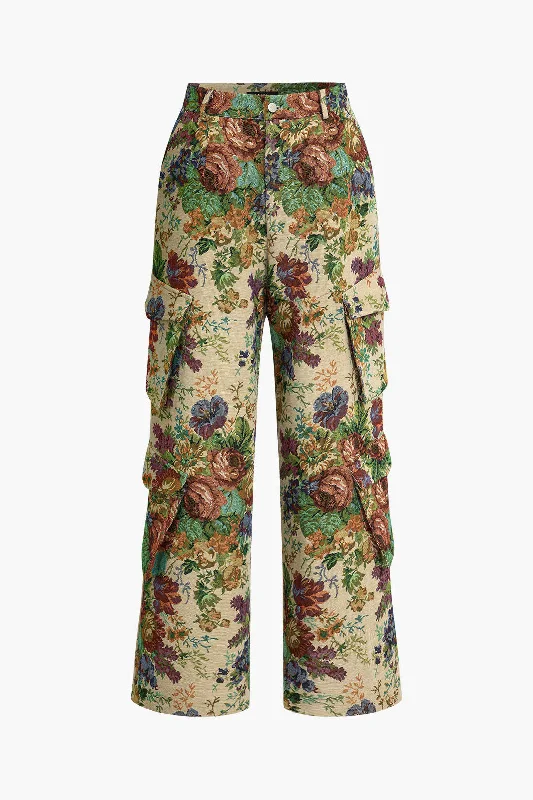 Women's Tapered PantsFloral Pattern Pocket Trousers