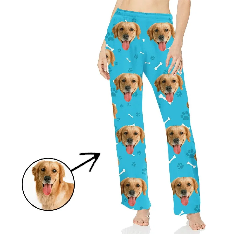 women's pajamas for those who love to dreamCustom Face Pajamas Pants For Women Dog Footprint Long Sleeve Mother's Day Gifts