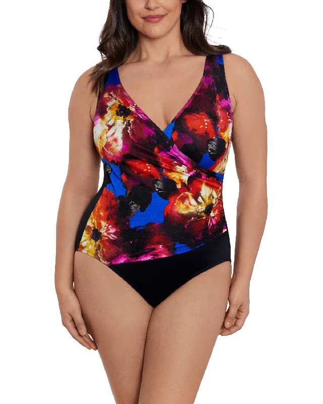 2024 Longitude Les Fleurs Side Shirred Surplice Long Torso One Piece Swimsuit - L242413