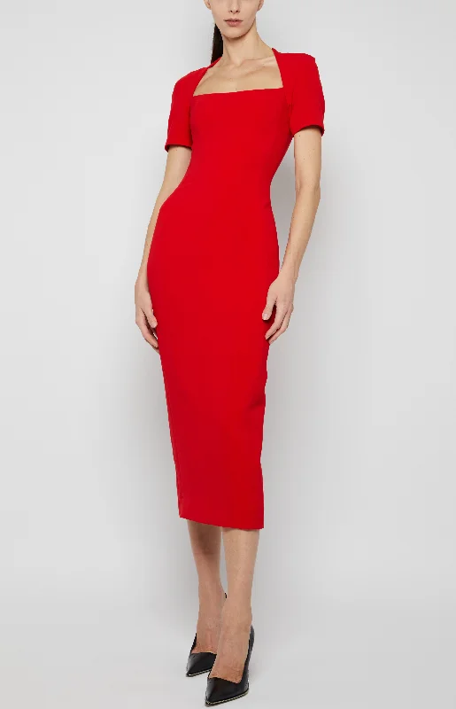 Women's Mandarin Collar DressesSQUARE NECK MIDI DRESS