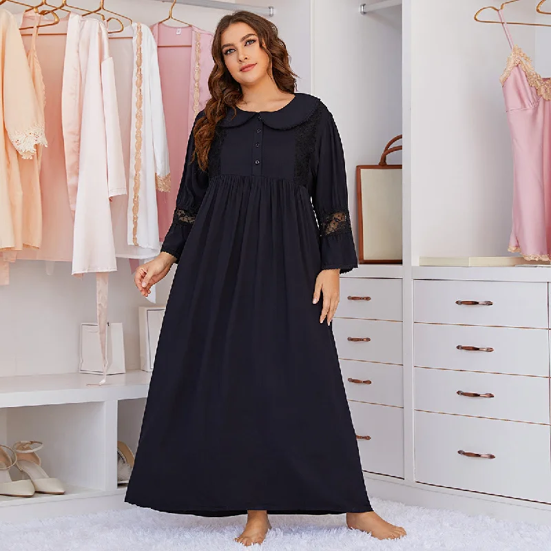 women's pajamas for those who appreciate soft, breathable fabricsBlack Full-Length Plus Size House Dress