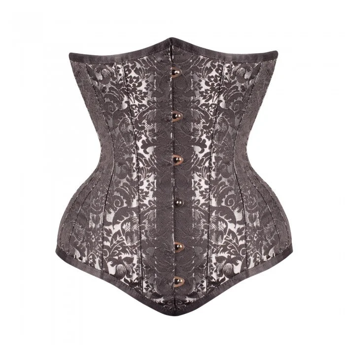 plus-size waist cincher with lace overlayNava Steel Boned Waist Taiming Corset With Hip Gores