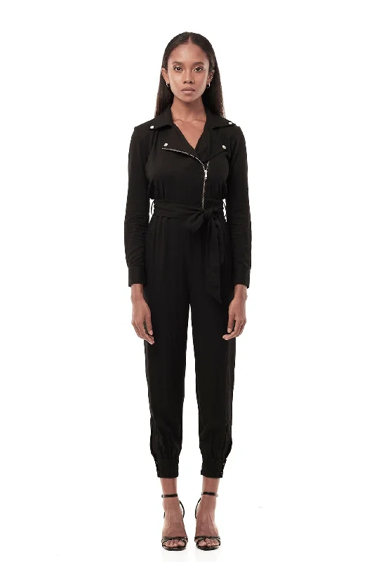 Women's Jumpsuits with Shawl CollarMOTO JUMPSUIT IN BLACK